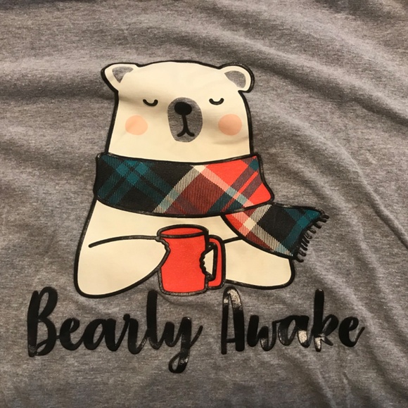 Cute Secret Treasures short sleeved gray vneck “bearly awake” sleep shirt (2-3X) - Picture 8 of 11